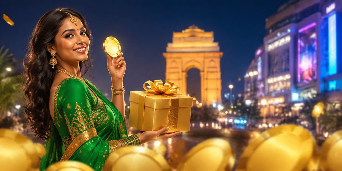 Slots machine near India Gate backdrop in Delhi